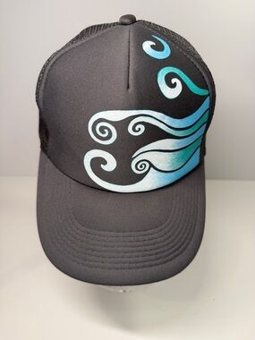 Hand Painted Trucker Hat by Tara B. Designs  🌊🌺 Teal Wave